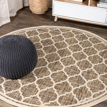 Trebol Moroccan Trellis Textured Weave Indoor/outdoor Round Rug